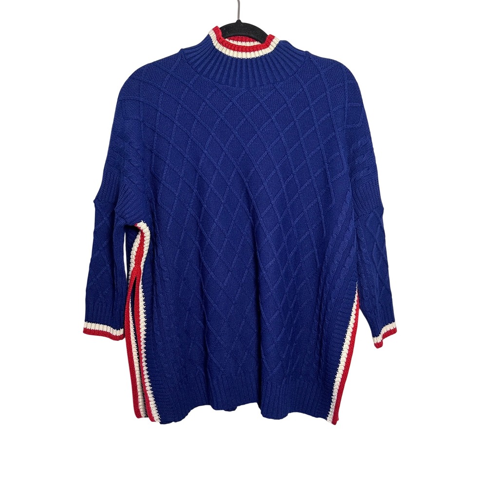 Mer Sea The Sailor Royal Blue Diamond Cable Knit Mock Neck Sweater OS NWT Preppy